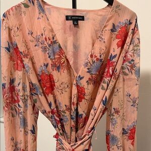 INC International Concepts Floral Wrap Blouse - Pink and Red